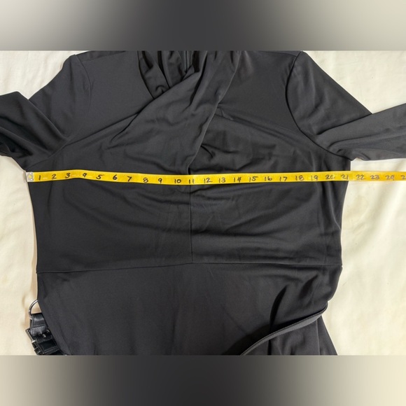 LAUREN RL Black Label Black long sleeve twist neck belted sheath dress size 16 - Picture 14 of 16